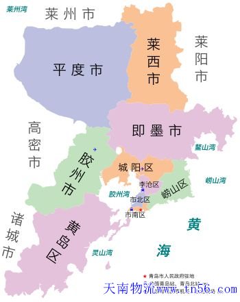 河源到青島市物流地圖